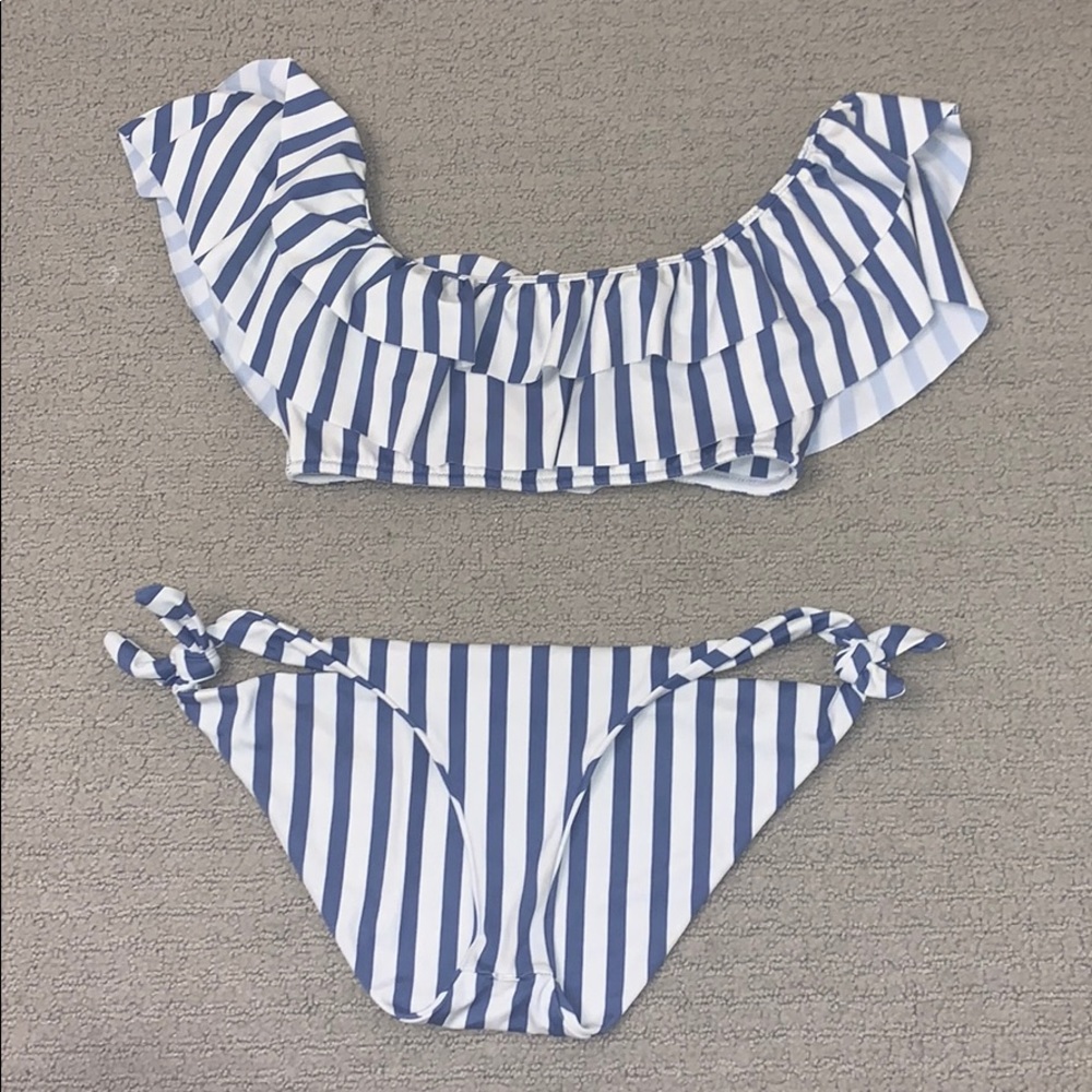 blue and white stripped l space bikini